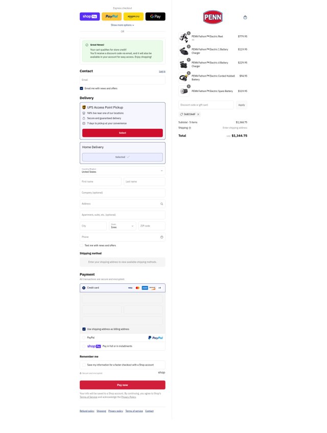 Penn Fishing checkout page showing Penn Fishing discount code box | Screenshot taken by SimplyCodes community member on Aug 4, 2025