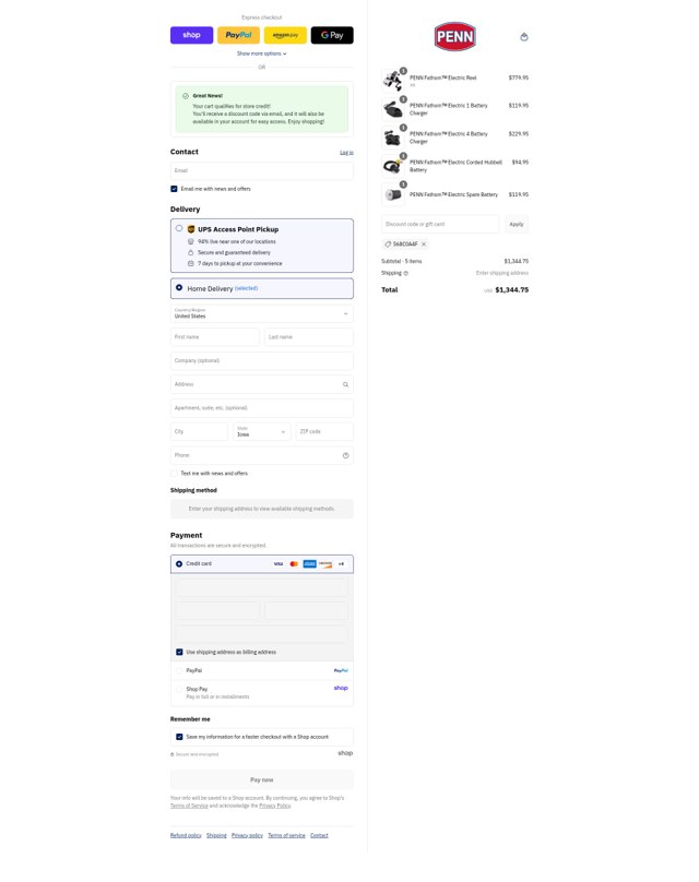 Penn Fishing checkout page showing Penn Fishing discount code box | Screenshot taken by SimplyCodes community member on Sep 3, 2025