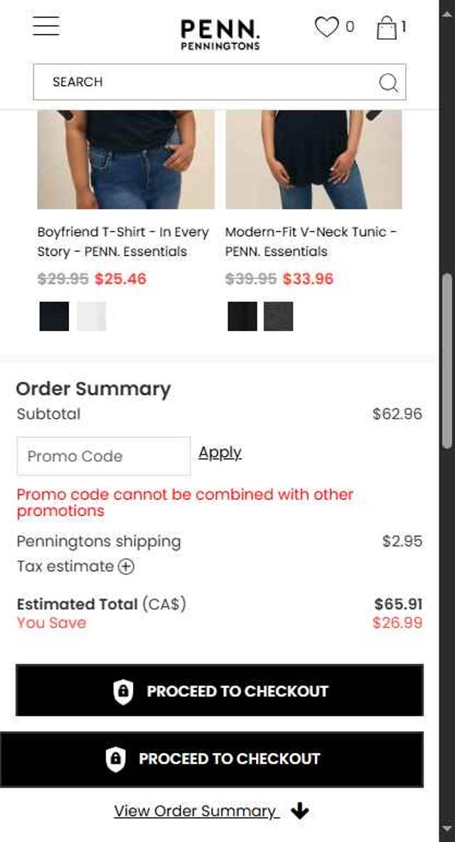 Penningtons checkout page showing Penningtons promo code box | Screenshot taken by SimplyCodes community member on Sep 4, 2025
