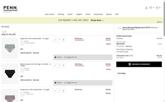 Penningtons checkout page showing Penningtons promo code box | Screenshot taken by SimplyCodes community member on Sep 3, 2025