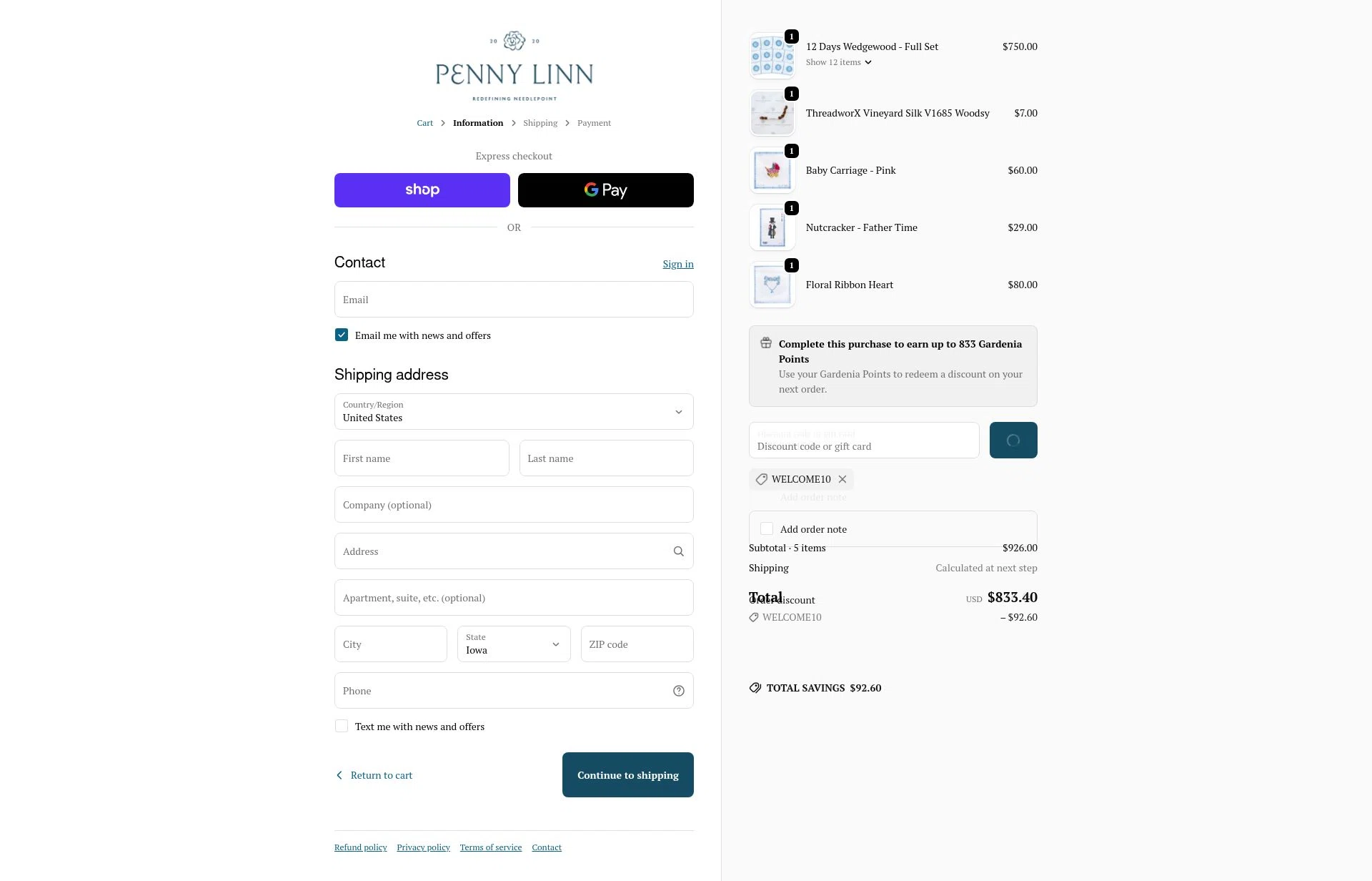 Penny Linn Designs checkout page showing Penny Linn Designs promo code box | Screenshot taken by SimplyCodes community member on Jan 26, 2026