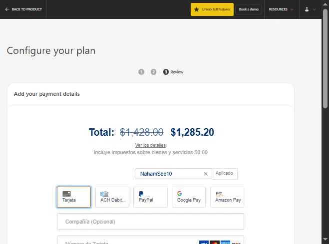Pentest-Tools.com checkout page showing Pentest-Tools.com promo code box | Screenshot taken by SimplyCodes community member on Nov 22, 2025