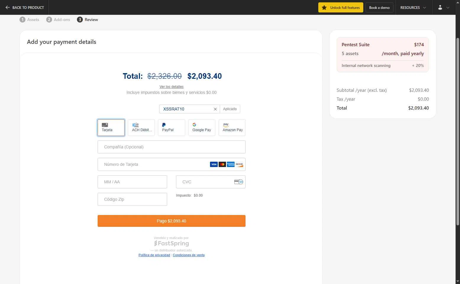 Pentest-Tools.com checkout page showing Pentest-Tools.com promo code box | Screenshot taken by SimplyCodes community member on Nov 11, 2025