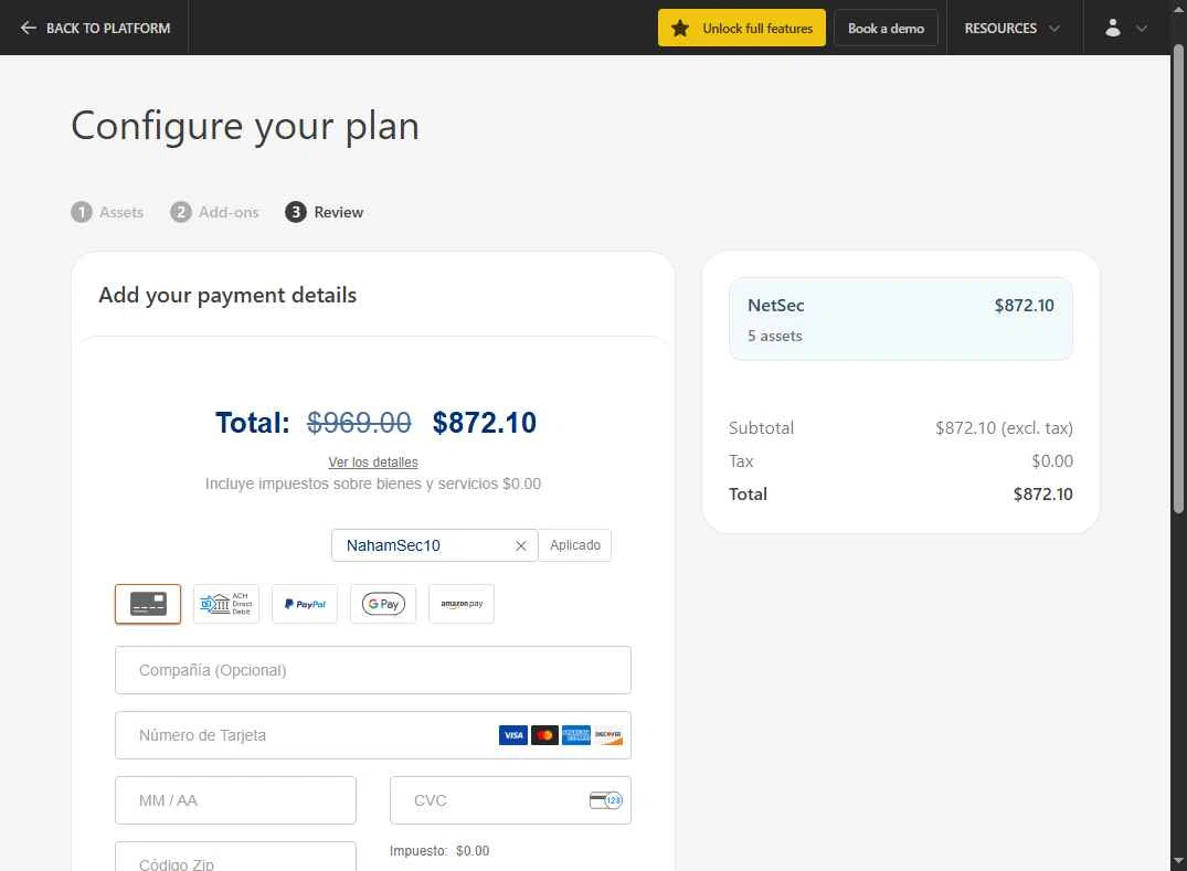 Pentest-Tools.com checkout page showing Pentest-Tools.com promo code box | Screenshot taken by SimplyCodes community member on Oct 2, 2025