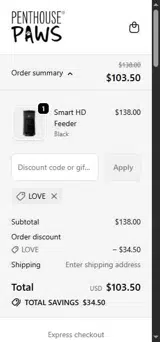 LOVE coupon verification screenshot