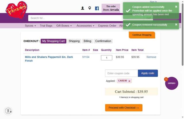Penzeys Spices checkout page showing Penzeys Spices promo code box | Screenshot taken by SimplyCodes community member on May 23, 2025