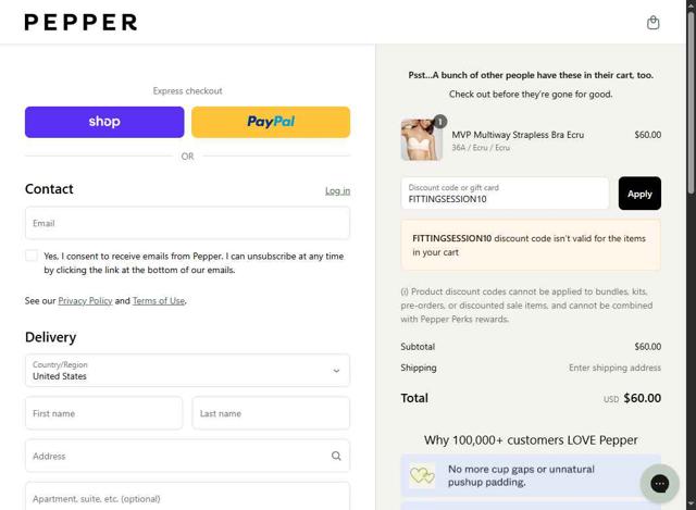 Pepper checkout page showing Pepper discount code box | Screenshot taken by SimplyCodes community member on Sep 7, 2025