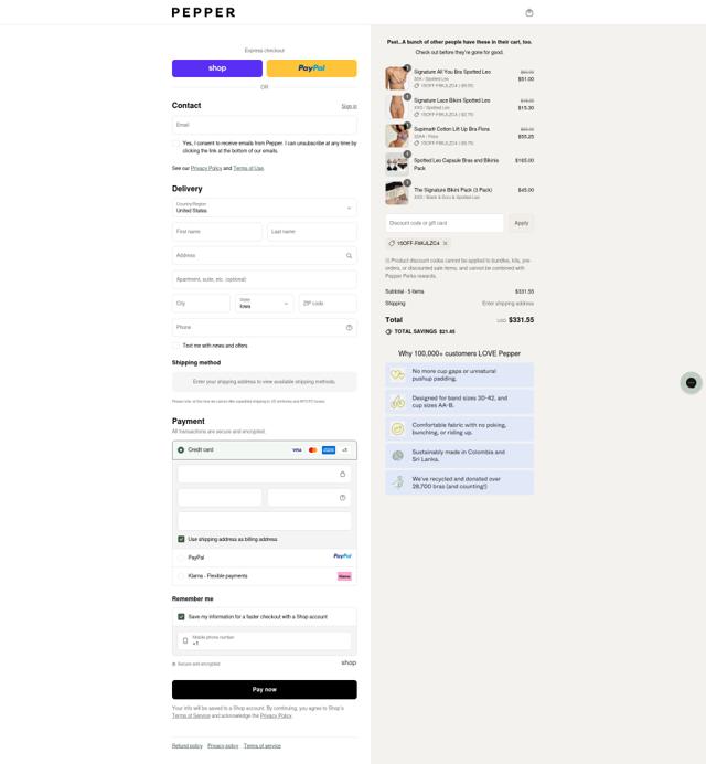 Pepper checkout page showing Pepper discount code box | Screenshot taken by SimplyCodes community member on Sep 10, 2025