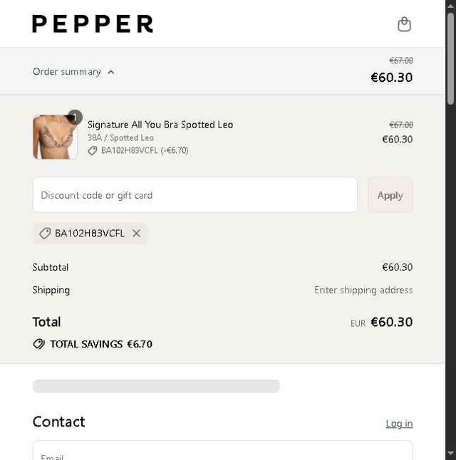 Pepper checkout page showing Pepper discount code box | Screenshot taken by SimplyCodes community member on Sep 8, 2025
