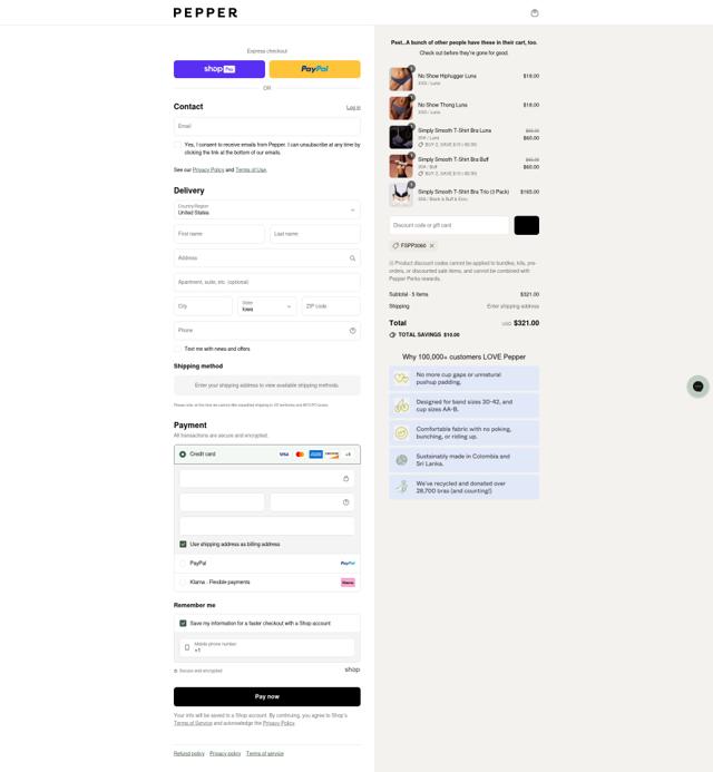 Pepper checkout page showing Pepper discount code box | Screenshot taken by SimplyCodes community member on Aug 25, 2025