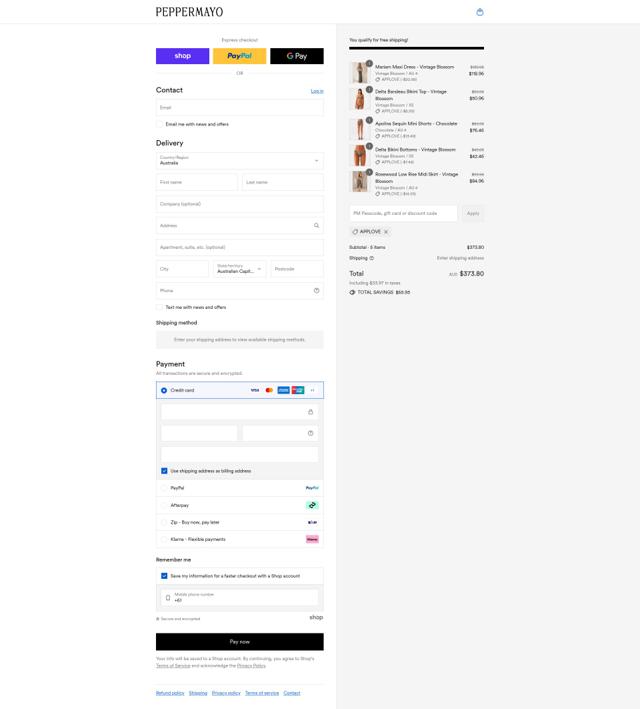 Peppermayo checkout page showing Peppermayo discount code box | Screenshot taken by SimplyCodes community member on Sep 8, 2025