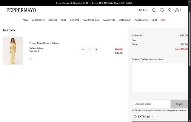 Peppermayo checkout page showing Peppermayo discount code box | Screenshot taken by SimplyCodes community member on Sep 5, 2025