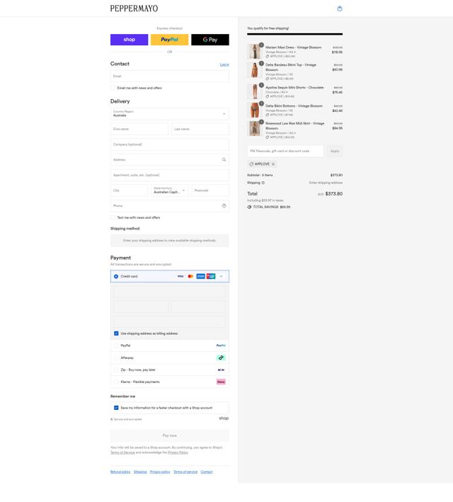 Peppermayo checkout page showing Peppermayo discount code box | Screenshot taken by SimplyCodes community member on Sep 4, 2025