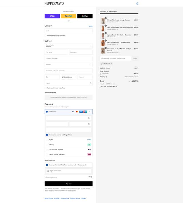 Peppermayo checkout page showing Peppermayo discount code box | Screenshot taken by SimplyCodes community member on Aug 30, 2025