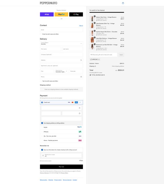 Peppermayo checkout page showing Peppermayo discount code box | Screenshot taken by SimplyCodes community member on Sep 12, 2025
