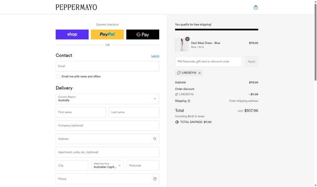 Peppermayo checkout page showing Peppermayo discount code box | Screenshot taken by SimplyCodes community member on Sep 2, 2025