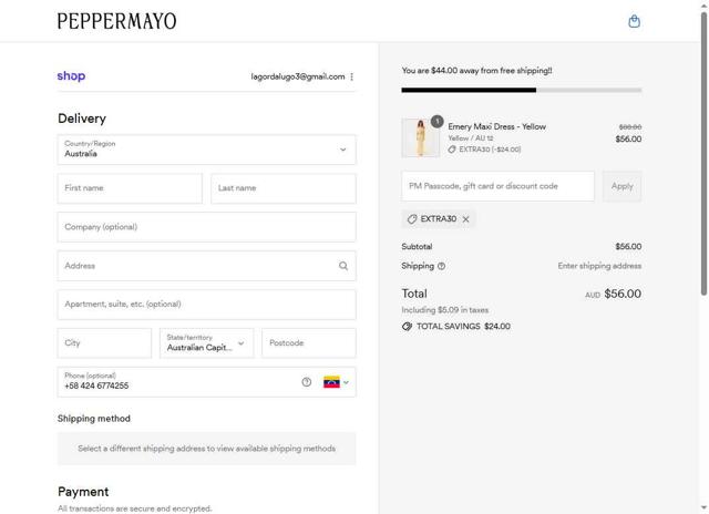 Peppermayo checkout page showing Peppermayo discount code box | Screenshot taken by SimplyCodes community member on Sep 2, 2025