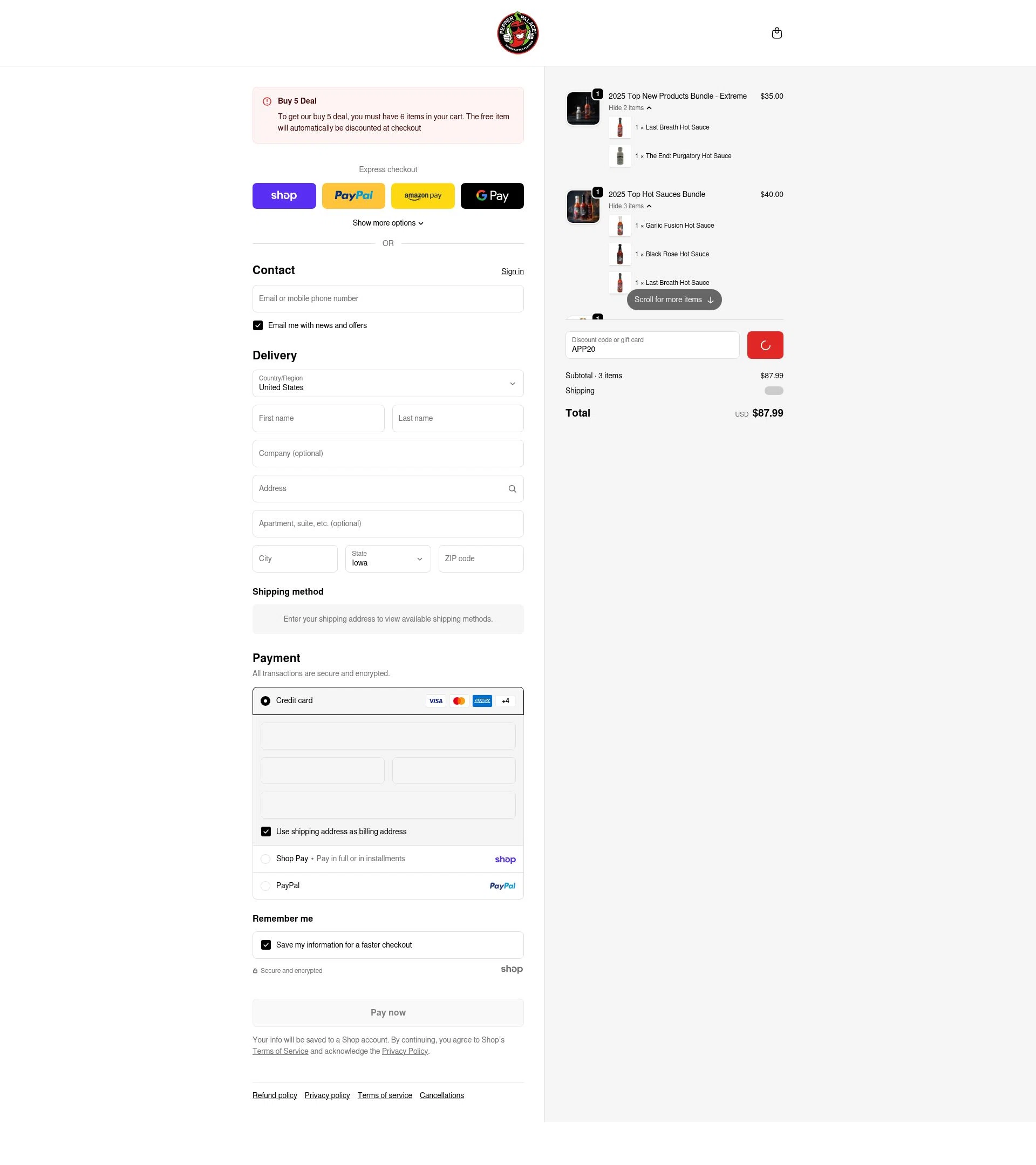 Pepper Palace checkout page showing Pepper Palace discount code box | Screenshot taken by SimplyCodes community member on Jan 29, 2026