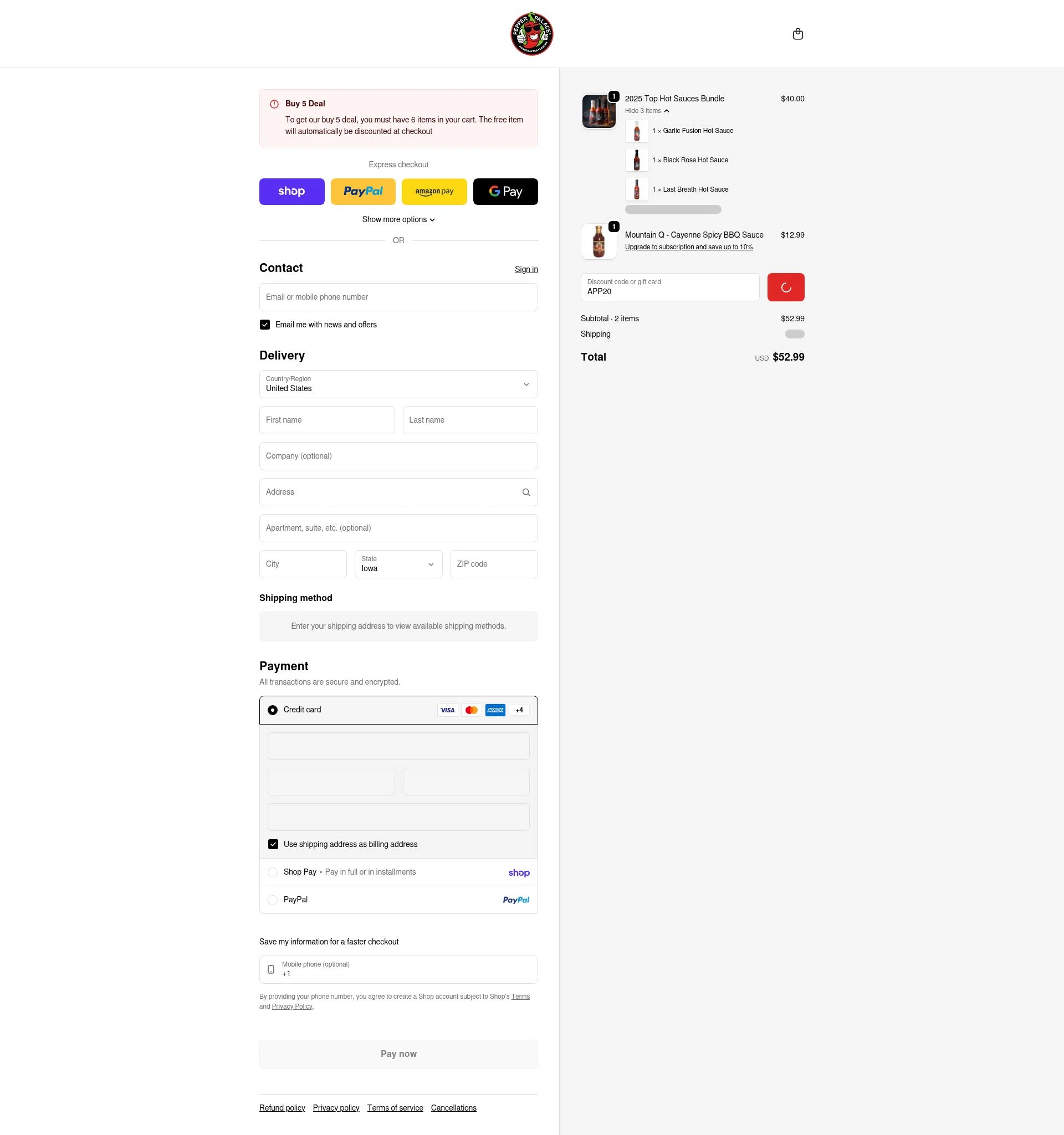 Pepper Palace checkout page showing Pepper Palace discount code box | Screenshot taken by SimplyCodes community member on Feb 3, 2026