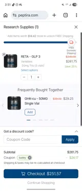 Peptira coupon verification screenshot