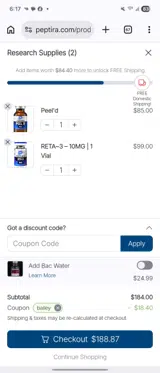 Peptira coupon verification screenshot