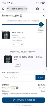 Peptira coupon verification screenshot