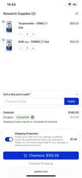Peptira coupon verification screenshot