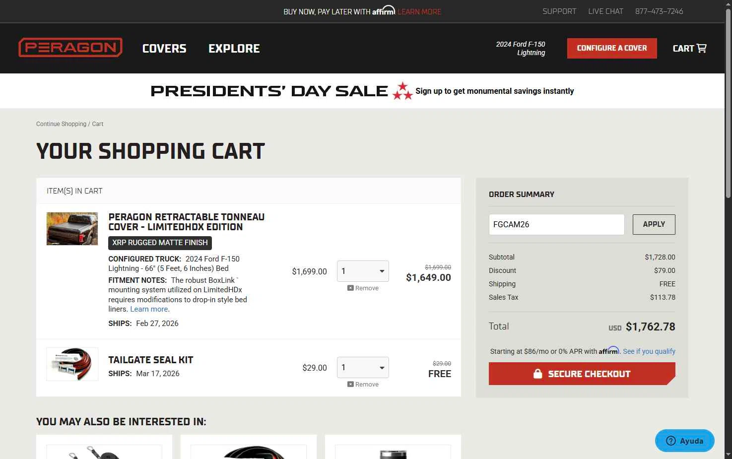 Peragon checkout page showing Peragon discount code box | Screenshot taken by SimplyCodes community member on Feb 17, 2026