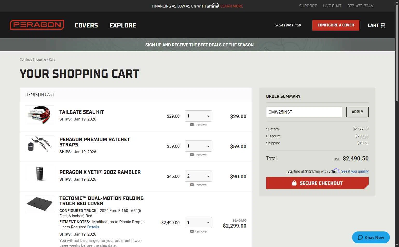 Peragon checkout page showing Peragon discount code box | Screenshot taken by SimplyCodes community member on Dec 8, 2025
