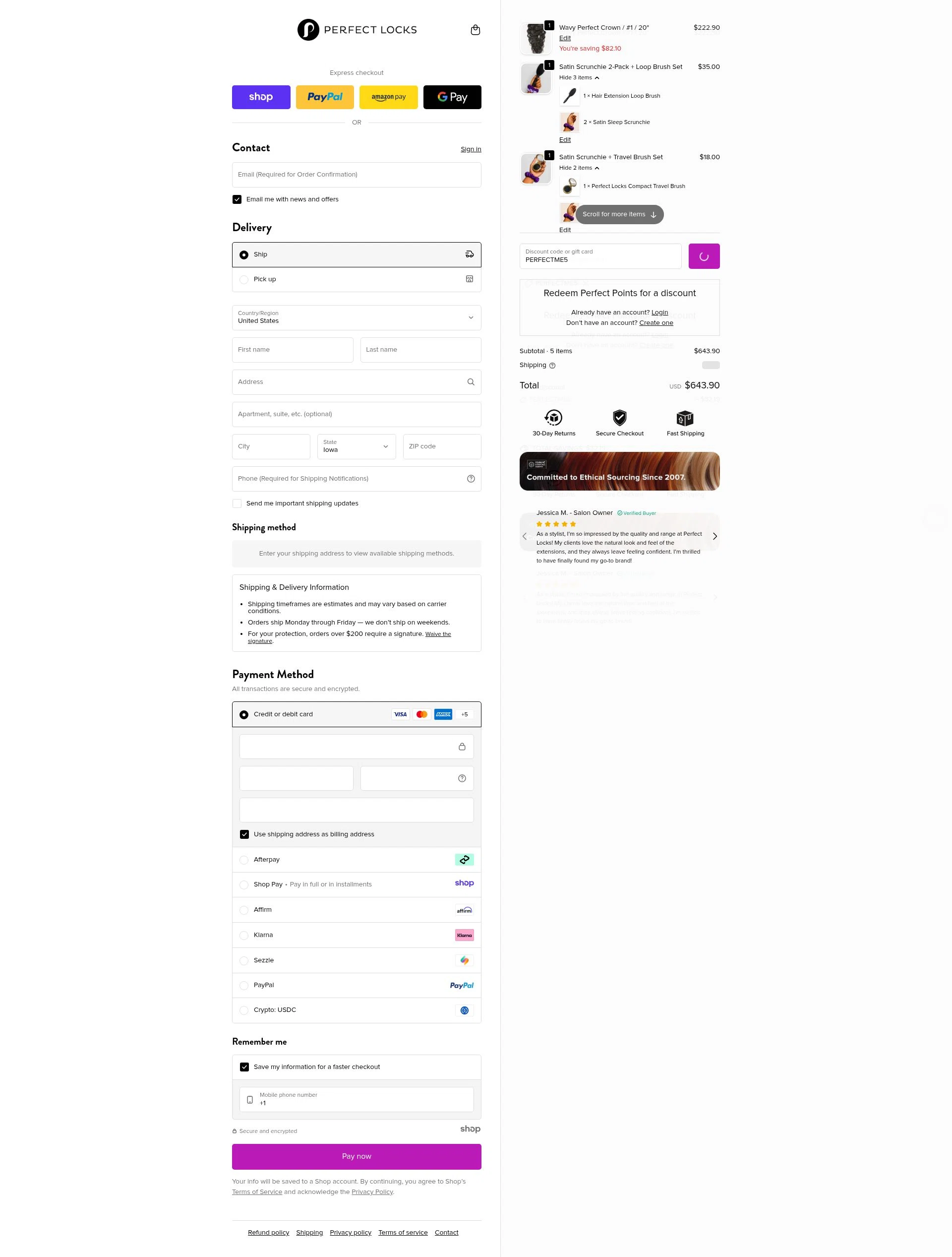 Perfect Locks checkout page showing Perfect Locks coupon code box | Screenshot taken by SimplyCodes community member on Jan 6, 2026