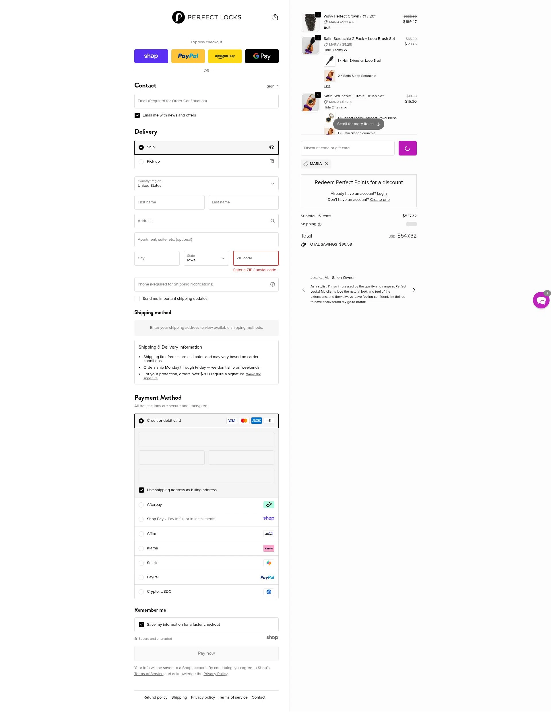Perfect Locks checkout page showing Perfect Locks coupon code box | Screenshot taken by SimplyCodes community member on Jan 1, 2026