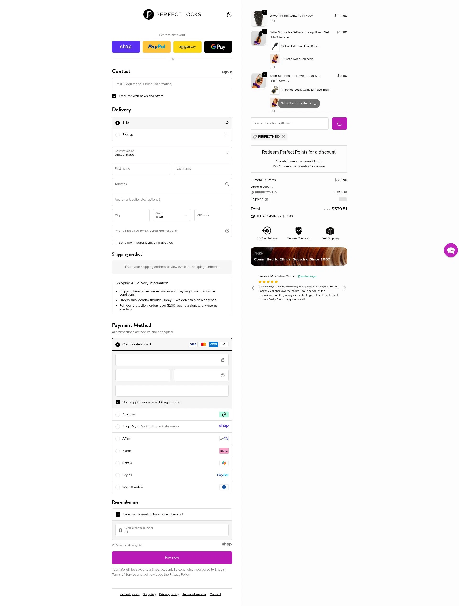 Perfect Locks checkout page showing Perfect Locks coupon code box | Screenshot taken by SimplyCodes community member on Jan 6, 2026