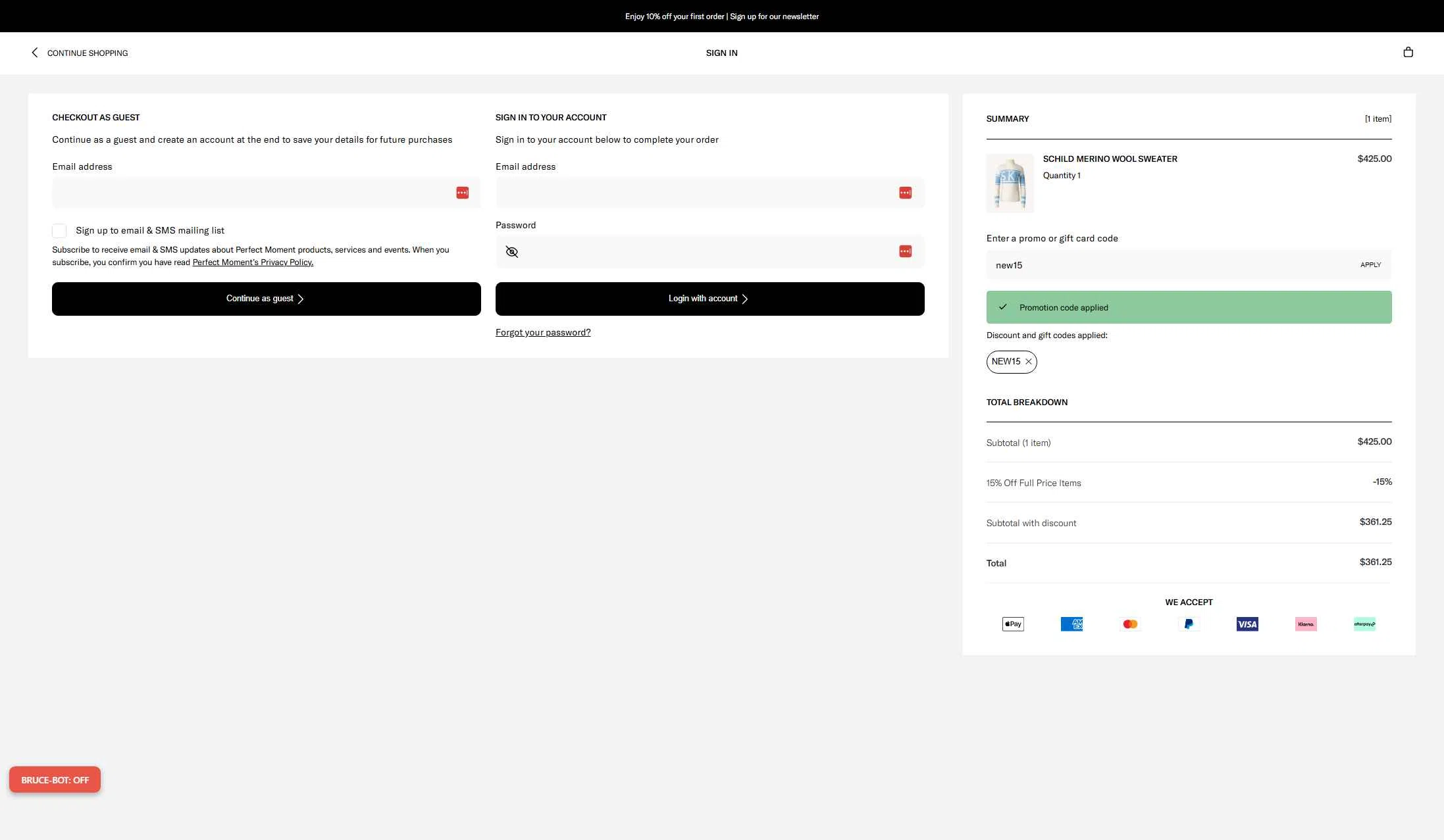 Perfect Moment checkout page showing Perfect Moment promo code box | Screenshot taken by SimplyCodes community member on Jan 7, 2026