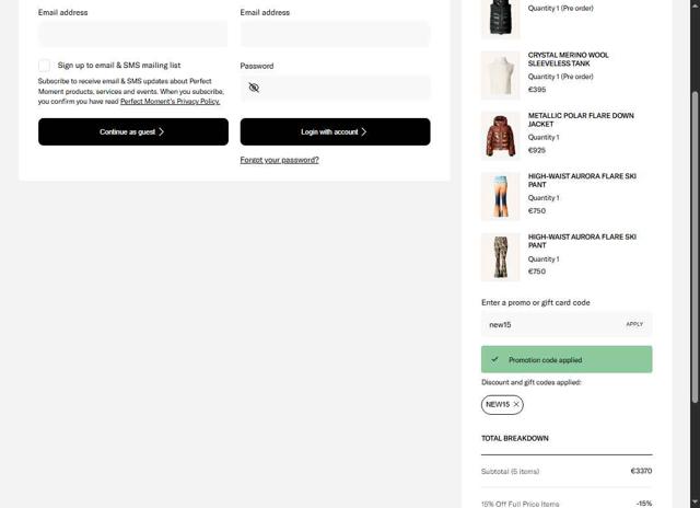 Perfect Moment checkout page showing Perfect Moment promo code box | Screenshot taken by SimplyCodes community member on Aug 29, 2025