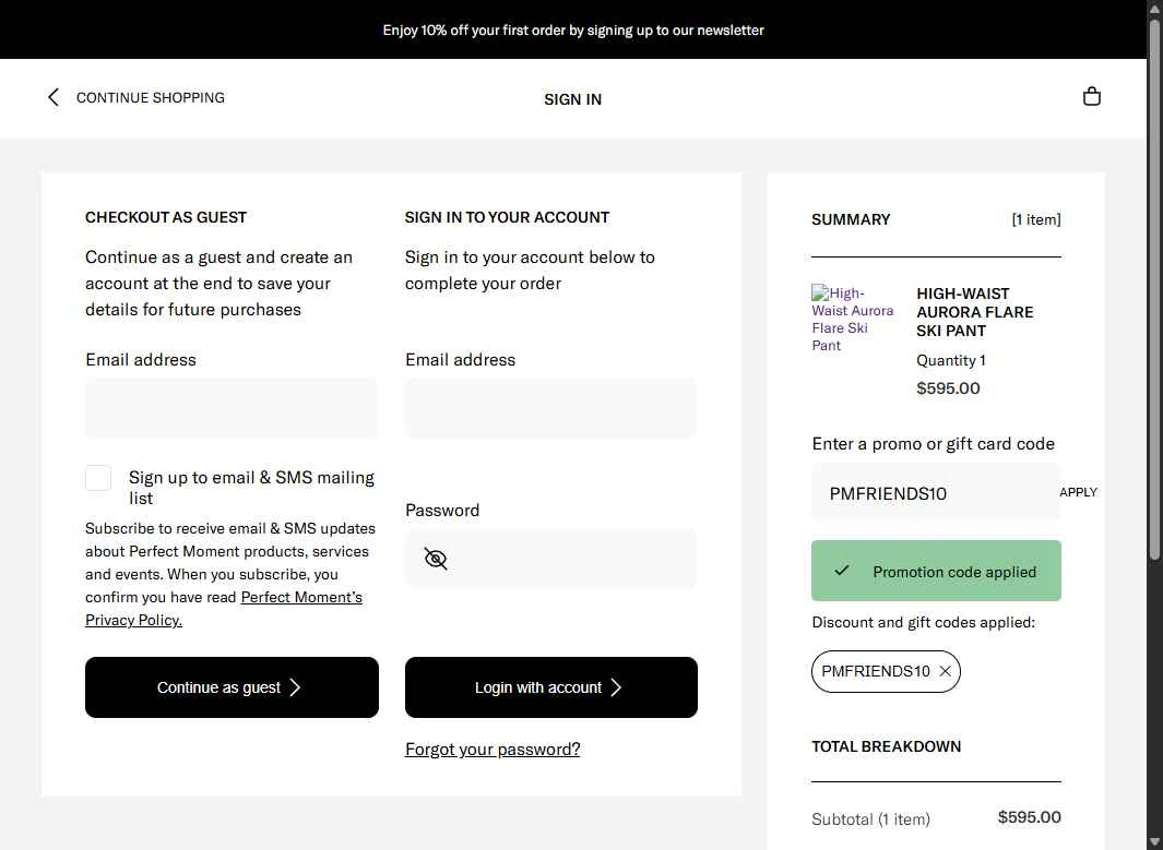 Perfect Moment checkout page showing Perfect Moment promo code box | Screenshot taken by SimplyCodes community member on Jan 25, 2026