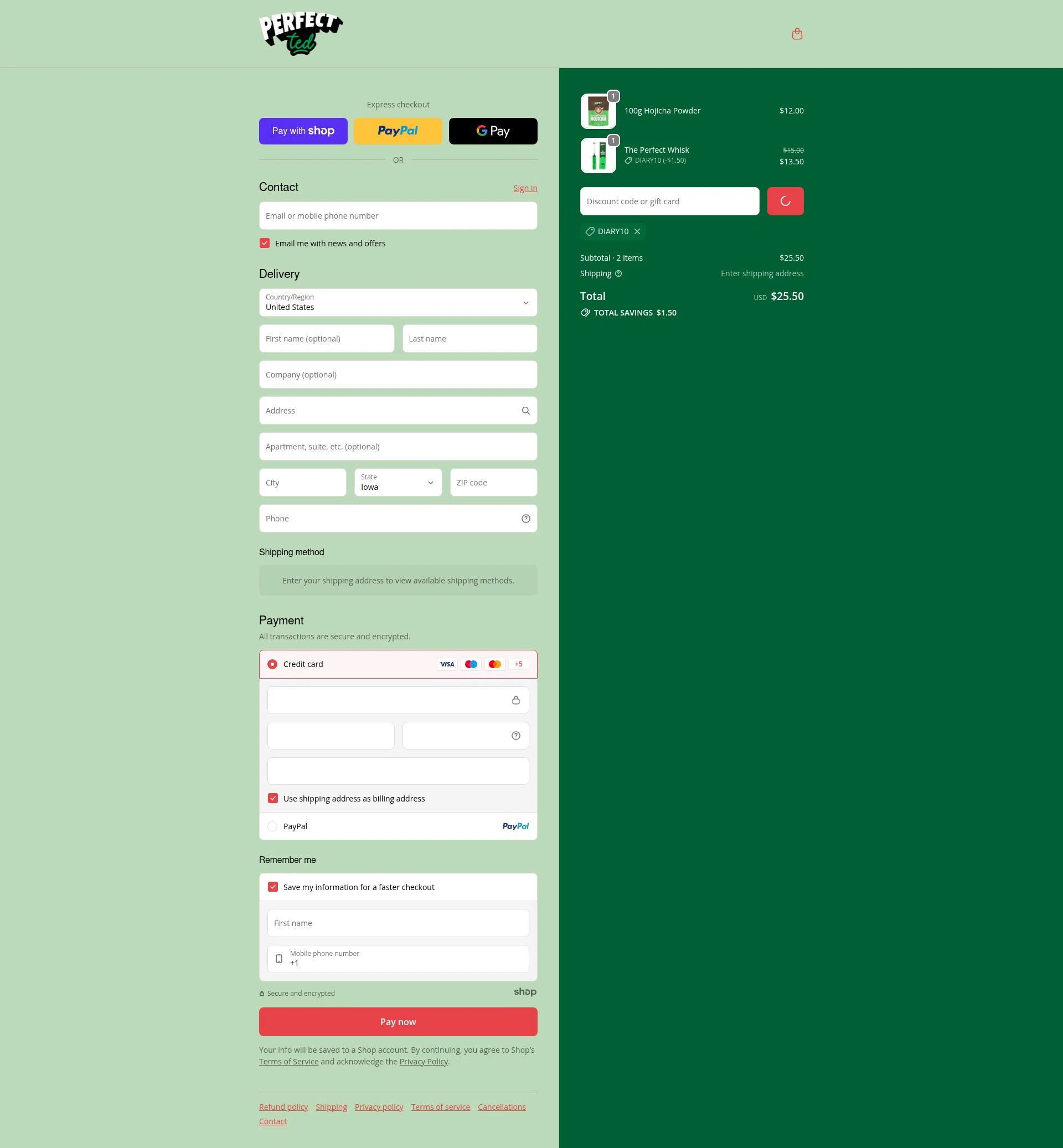 PerfectTed checkout page showing PerfectTed discount code box | Screenshot taken by SimplyCodes community member on Jan 7, 2026
