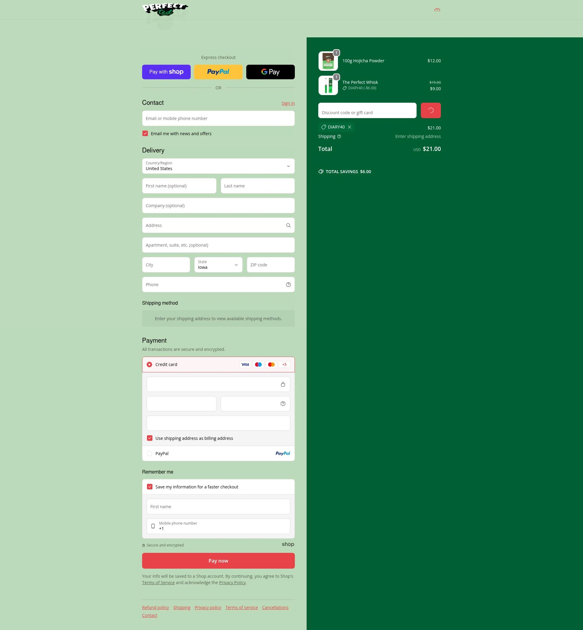 PerfectTed checkout page showing PerfectTed discount code box | Screenshot taken by SimplyCodes community member on Jan 7, 2026