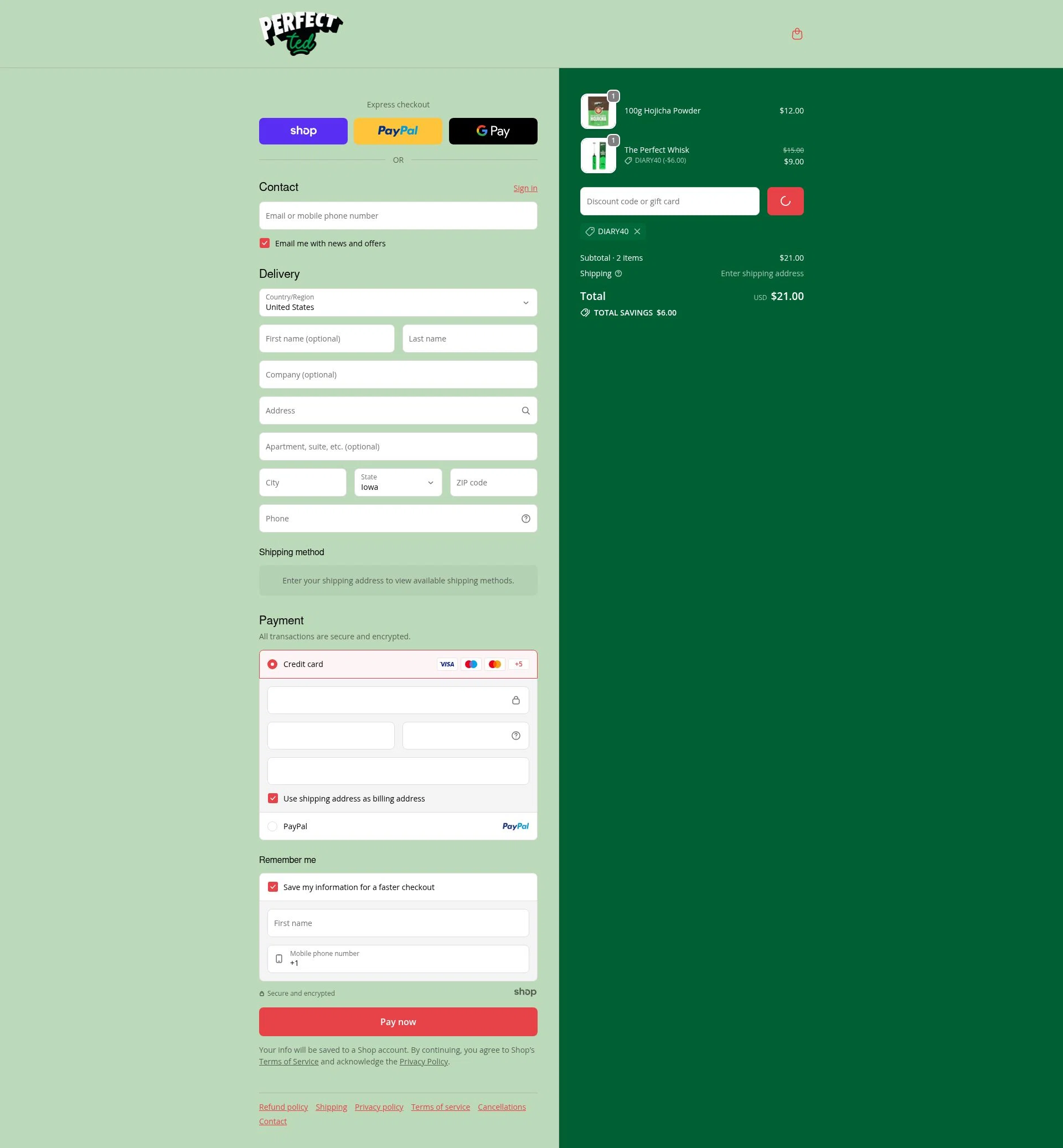 PerfectTed checkout page showing PerfectTed discount code box | Screenshot taken by SimplyCodes community member on Jan 2, 2026