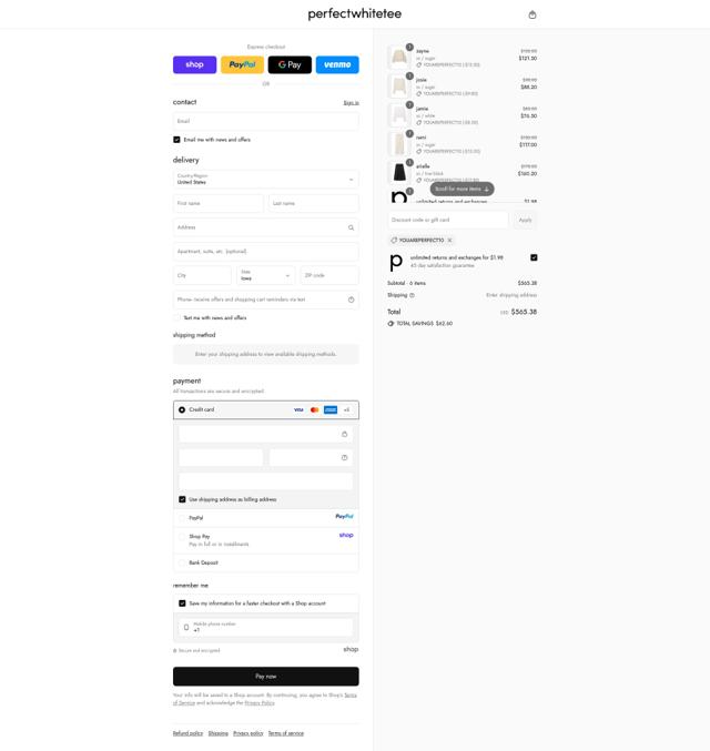 perfectwhitetee checkout page showing perfectwhitetee promo code box | Screenshot taken by SimplyCodes community member on Sep 11, 2025