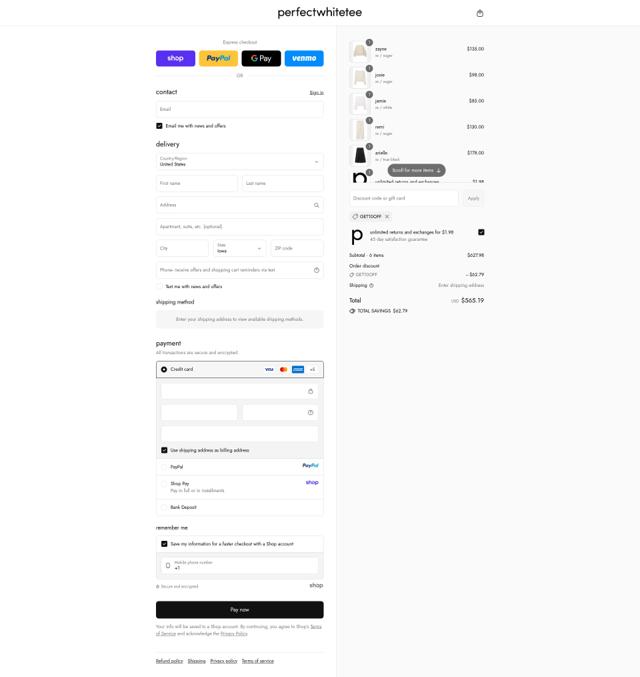 perfectwhitetee checkout page showing perfectwhitetee promo code box | Screenshot taken by SimplyCodes community member on Sep 11, 2025