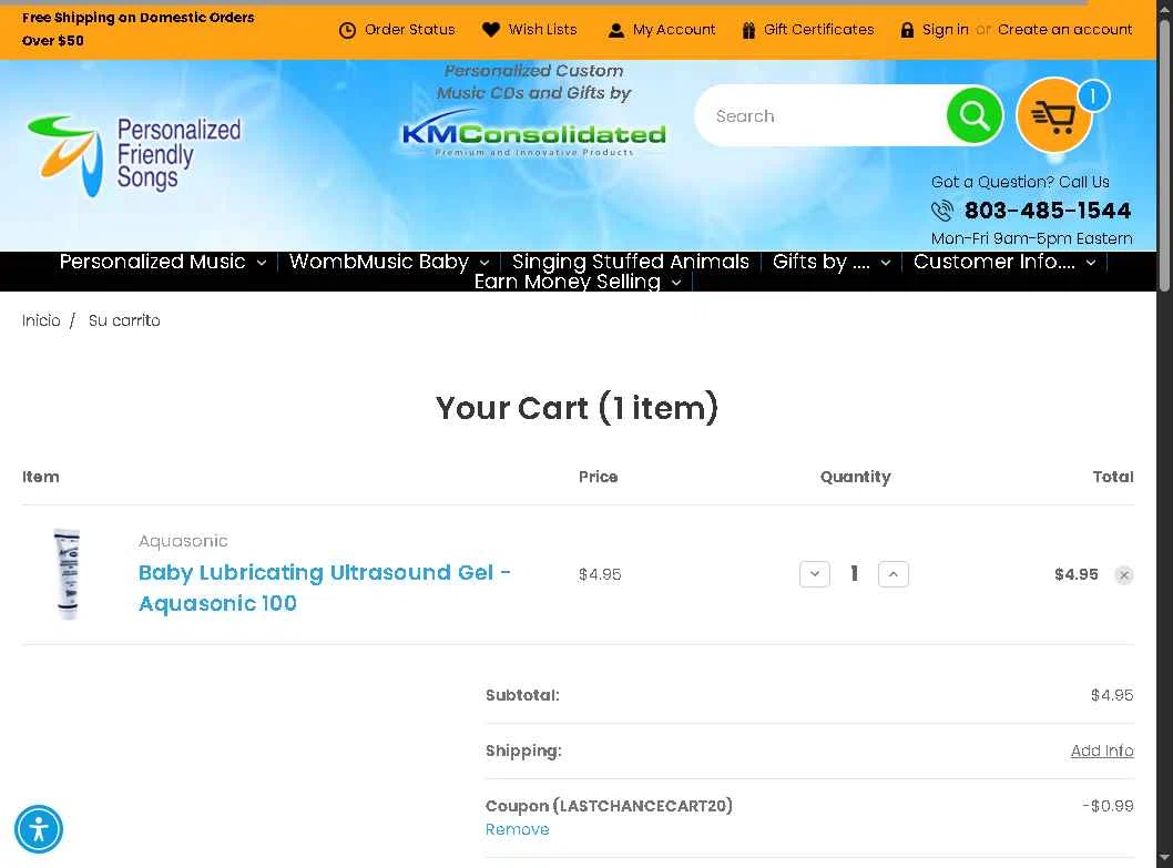 Personalized Friendly Songs checkout page showing Personalized Friendly Songs coupon code box | Screenshot taken by SimplyCodes community member on Oct 10, 2025
