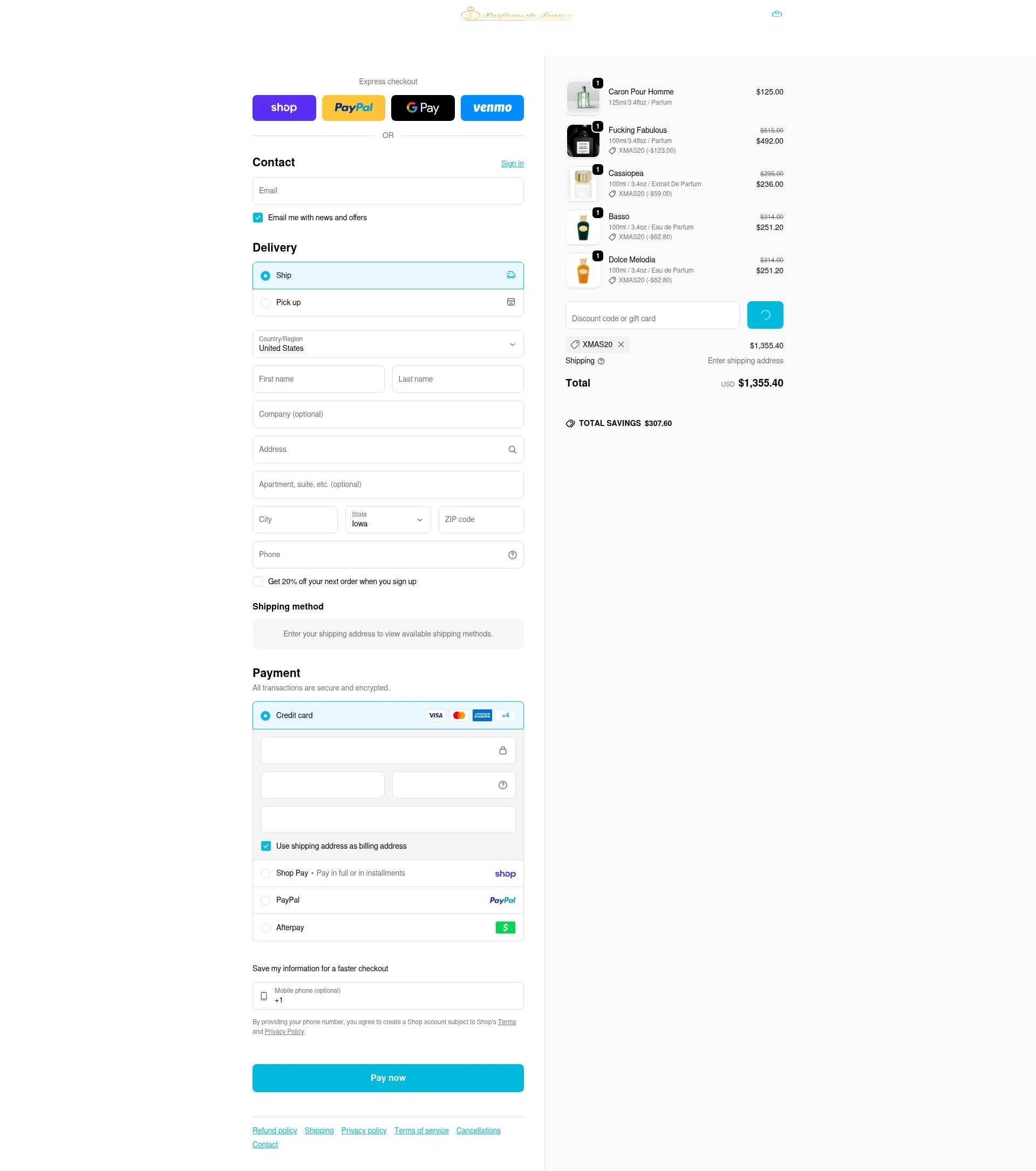 Parfums de France checkout page showing Parfums de France discount code box | Screenshot taken by SimplyCodes community member on Feb 25, 2026