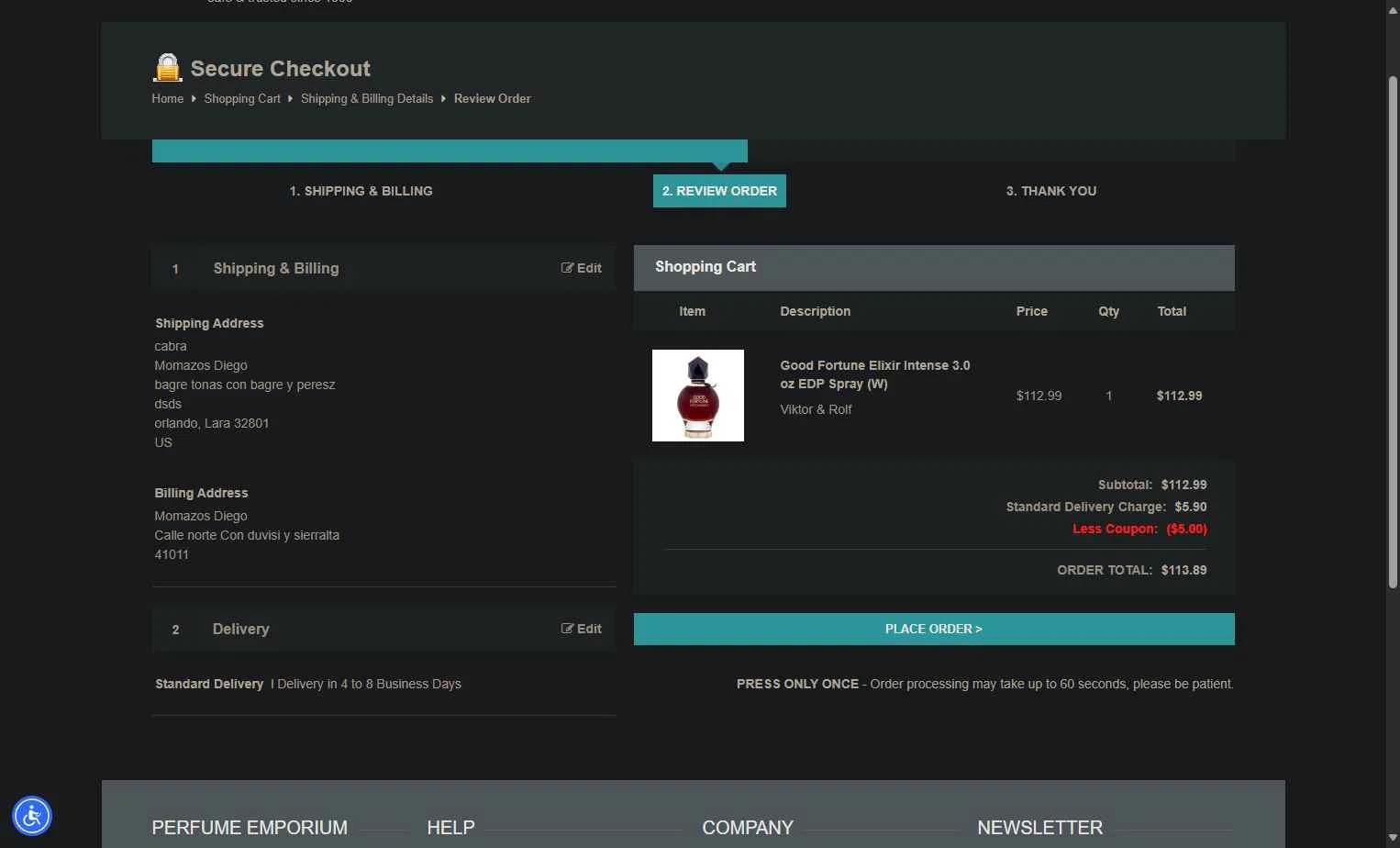 Perfume Emporium checkout page showing Perfume Emporium promo code box | Screenshot taken by SimplyCodes community member on Sep 16, 2025