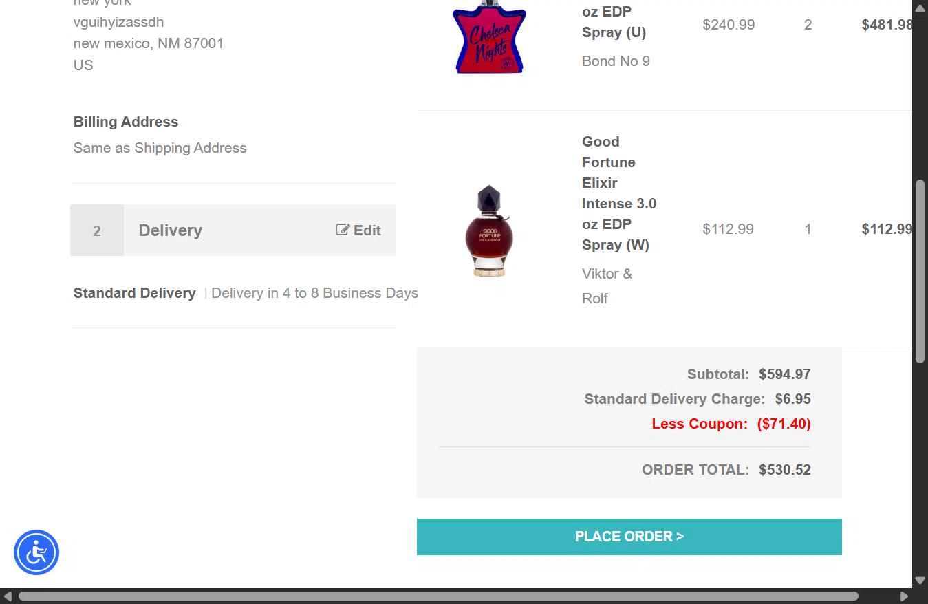 Perfume Emporium checkout page showing Perfume Emporium promo code box | Screenshot taken by SimplyCodes community member on Sep 27, 2025