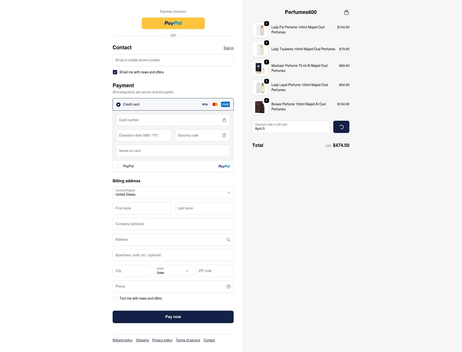 Perfumes600 checkout page showing Perfumes600 promo code box | Screenshot taken by SimplyCodes community member on Feb 8, 2026