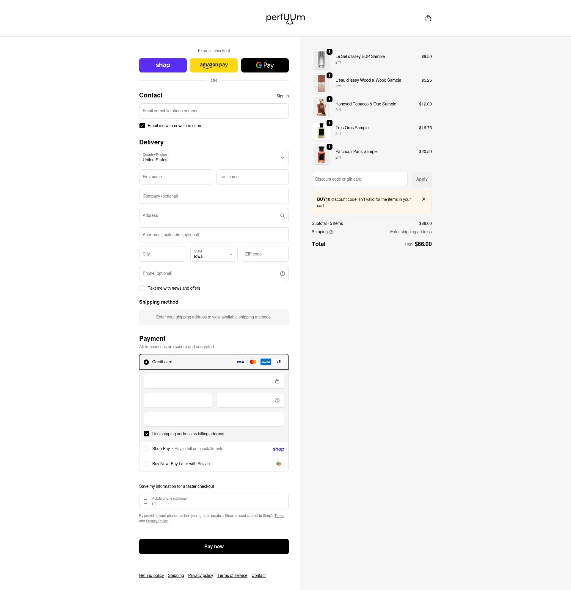 perfUUm checkout page showing perfUUm discount code box | Screenshot taken by SimplyCodes community member on Feb 18, 2026