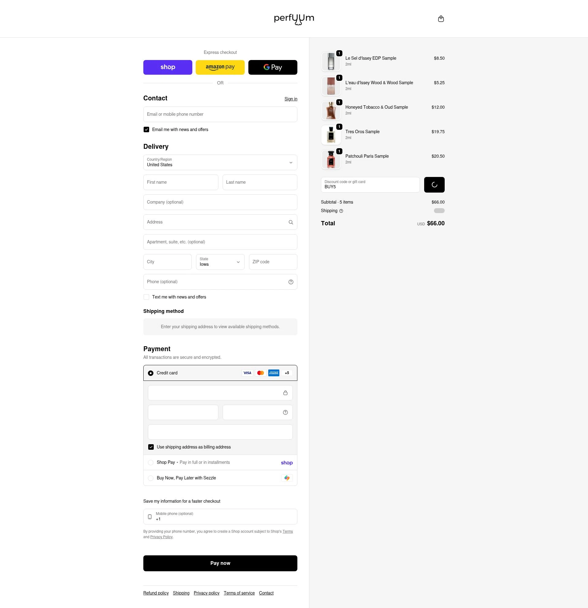 perfUUm checkout page showing perfUUm discount code box | Screenshot taken by SimplyCodes community member on Feb 23, 2026