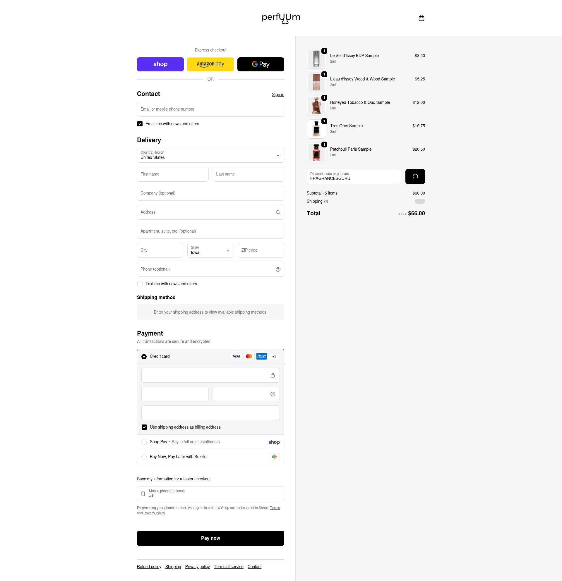 perfUUm checkout page showing perfUUm discount code box | Screenshot taken by SimplyCodes community member on Feb 18, 2026