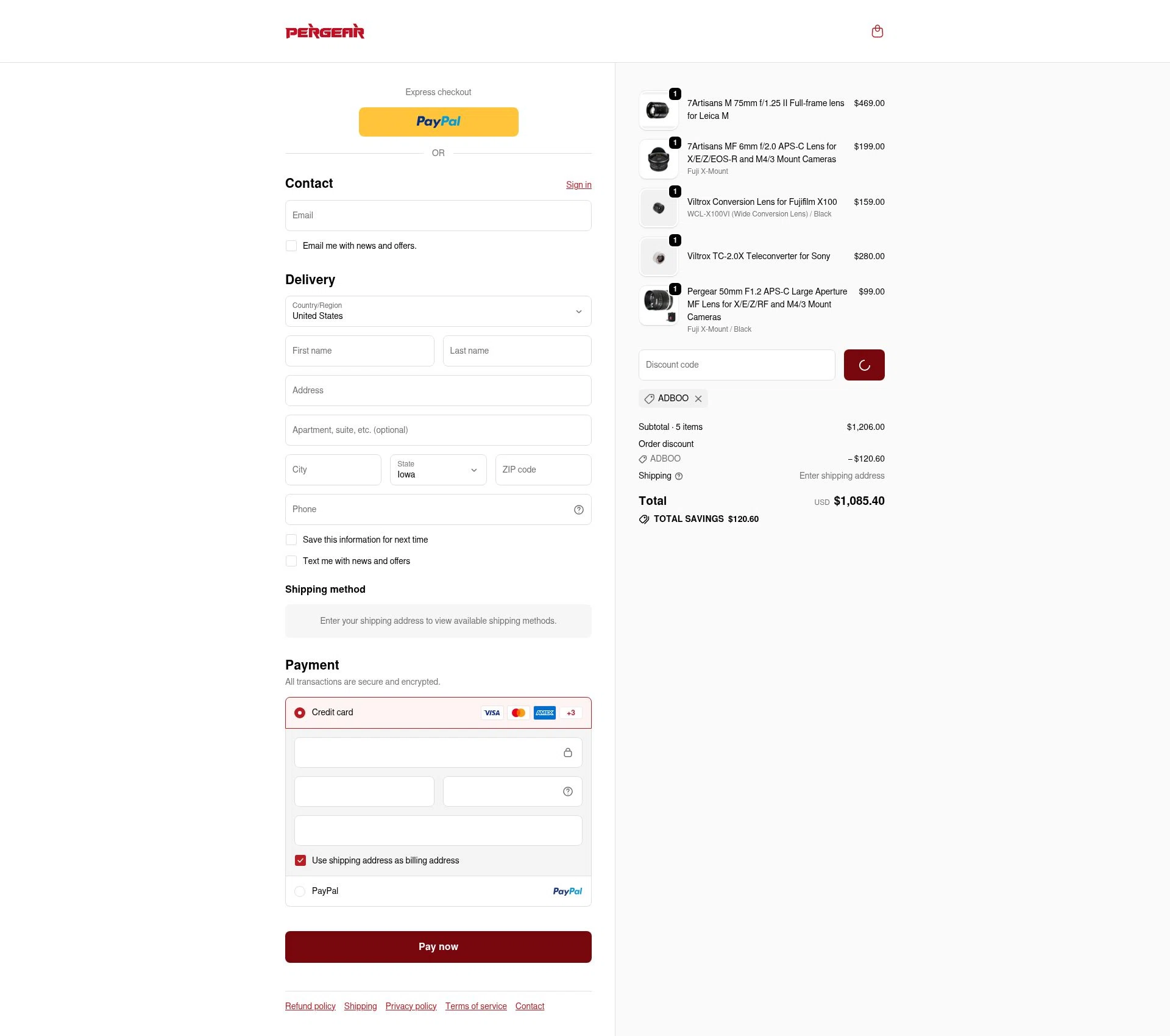Pergear checkout page showing Pergear discount code box | Screenshot taken by SimplyCodes community member on Feb 11, 2026