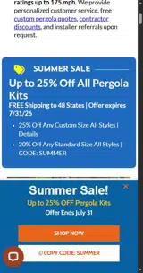 Pergola Depot coupon verification screenshot